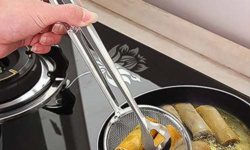 2In1 Stainless Steel Filter Spoon with Clip Food Kitchen Oil-Frying Multi-Functional