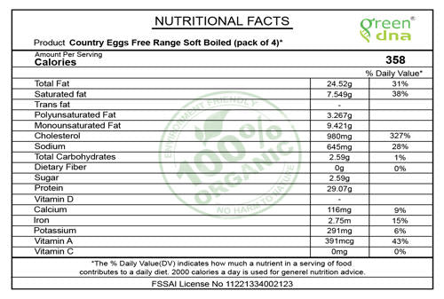 Organic Country Eggs Free Range Soft Boiled (pack of 4)*