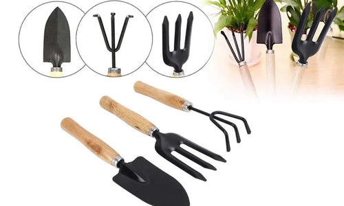 Gardening Tools - Hand Cultivator, Small Trowel, Garden Fork (Set of 3)