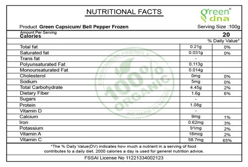 Organic Chopped Green Capsicum/ Bell Pepper Frozen