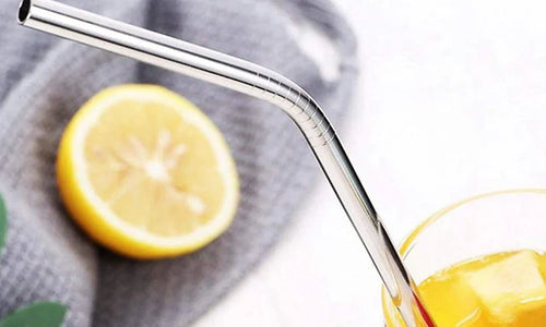 Reusable Stainless Steel Drinking Straws Bent (4 Bent Straws, 1 Brush)