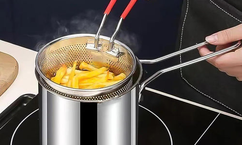 Small Deep Frying Pot With Strainer Basket