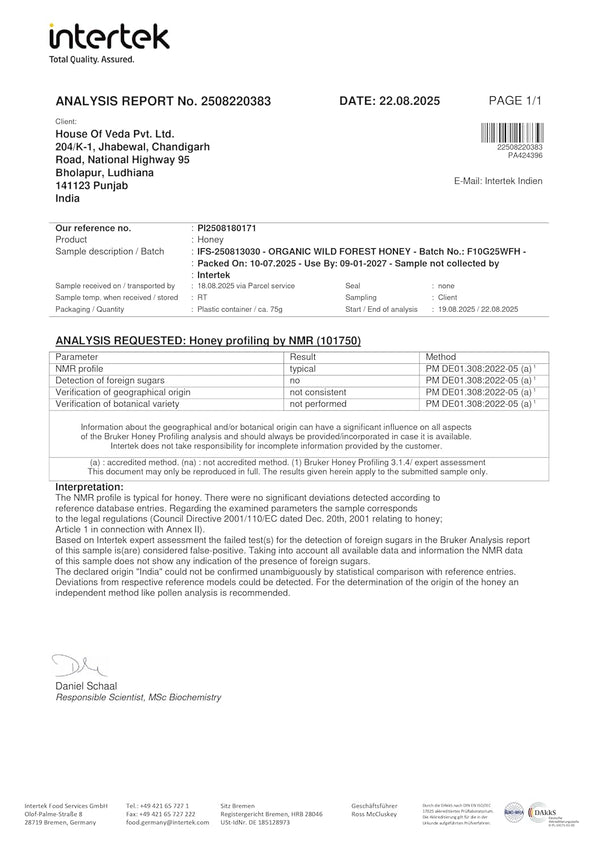 Organic Wild Forest Raw Honey, NMR tested *