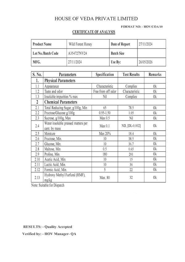 Organic Wild Forest Raw Honey, NMR tested *