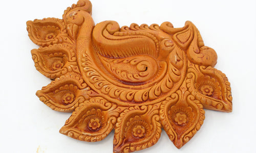 Terracota Peacock Diya Med
